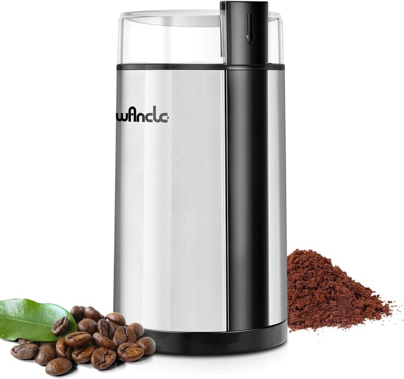 wancle Coffee Grinder, Electric Coffee Grinder, Quiet Spice Grinder, One Touch Coffee Mill for Beans, Spices and More, with Clean Brush, Stainless Steel - Image 1